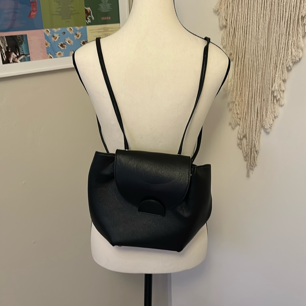 Black vegan leather backpack/purse
